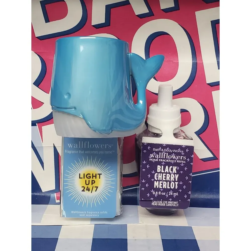 BBW Blue Whale Night Light Fragrance Wallflower Plug In & BC Merlot Refill